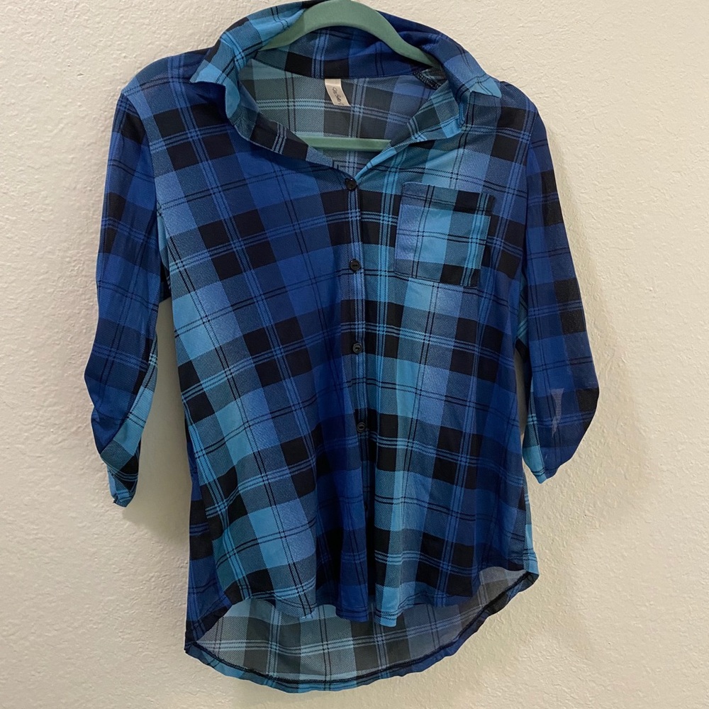 Blue plaid shirt